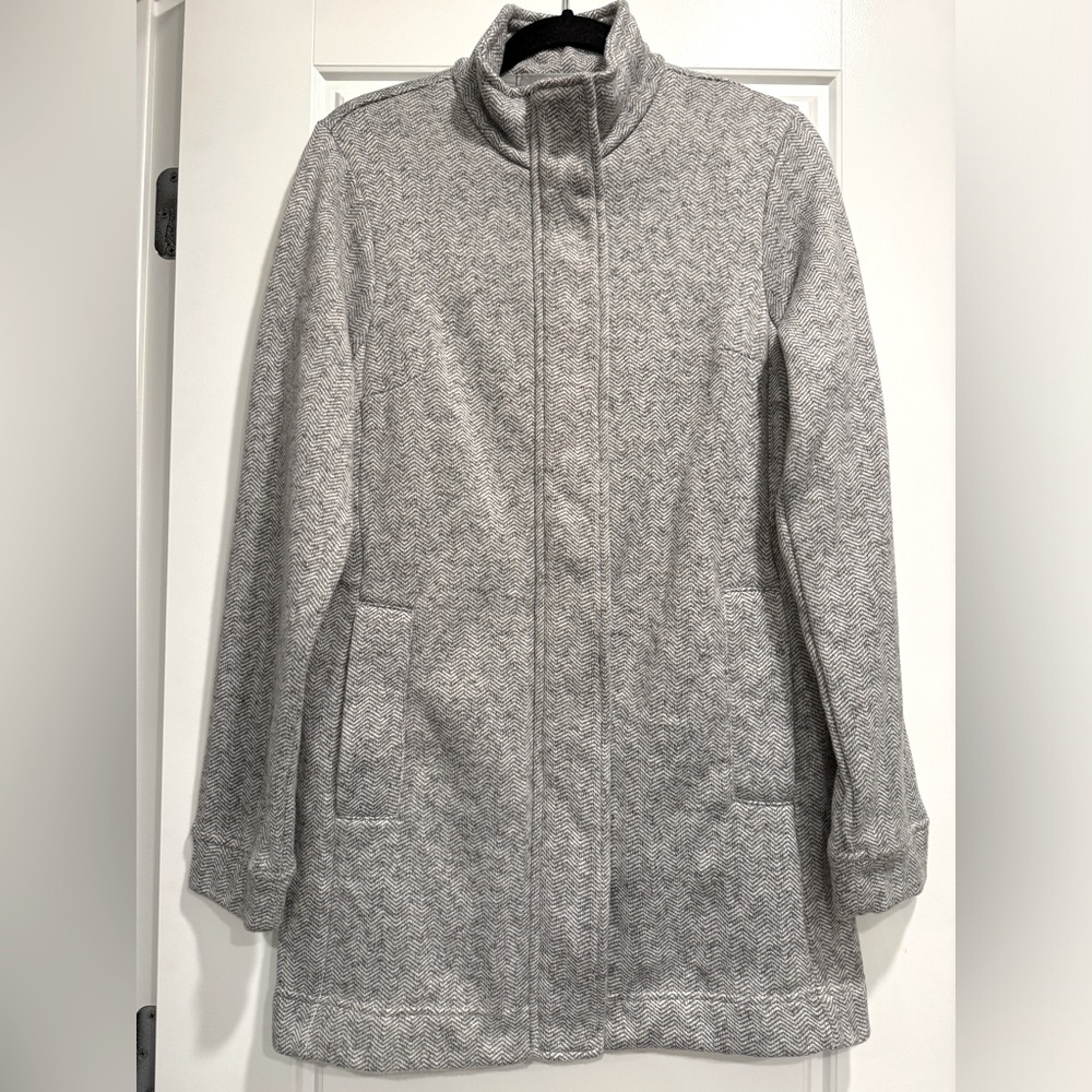 Lands' End Women's Light Gray Herringbone Sweater Jacket